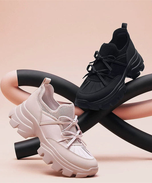 Stylish Splicing Platform High Heels Black Faux Leather Lace Up