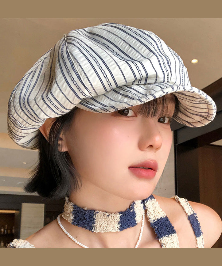 Stylish Striped Cotton Asymmetrical Breton Hat