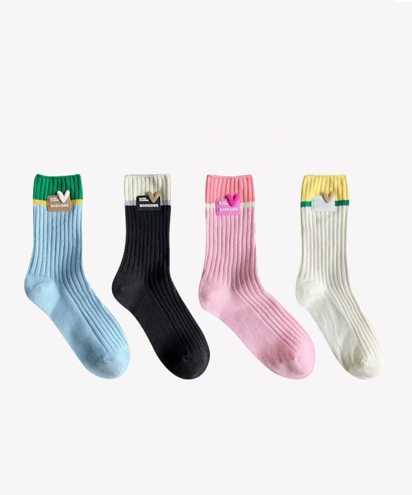 Stylish Sweet Color blocked Cotton Crew Socks