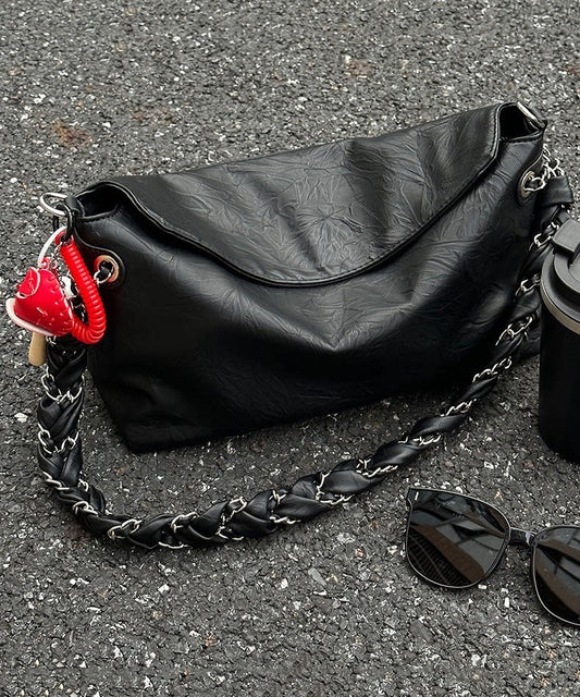 Stylish White Twist Chain Faux Leather Shoulder Bag