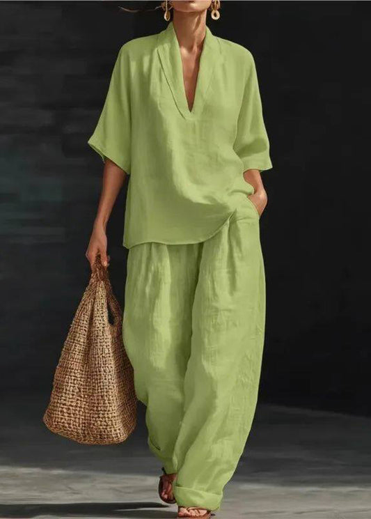 Stylish White V Neck Oversized Cotton Two-Piece Set Summer