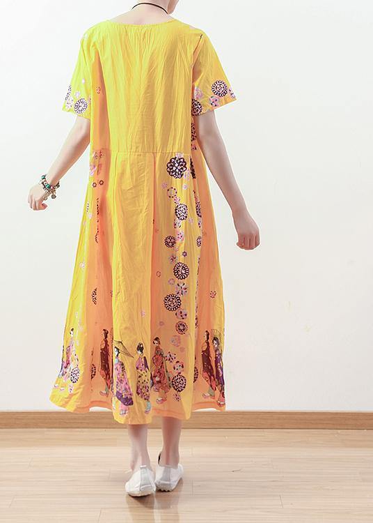 Summer Original Yellow Printed Linen Dress - SooLinen