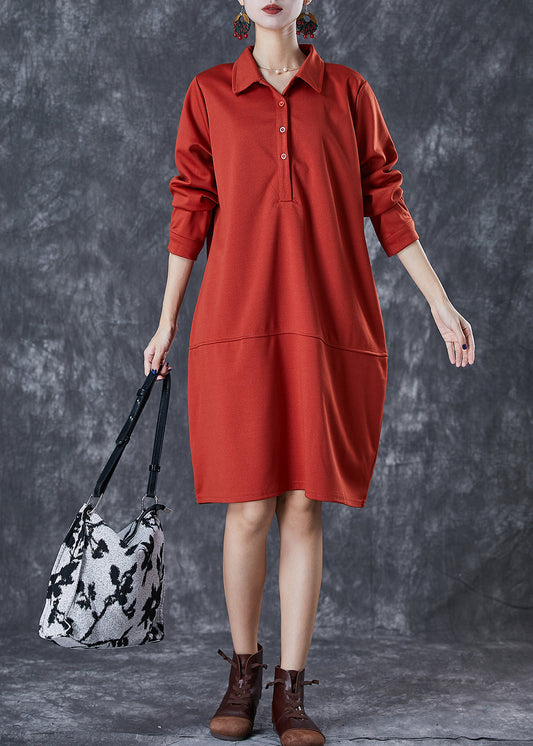 Tangerine Patchwork Spandex Long Dress Peter Pan Collar Fall