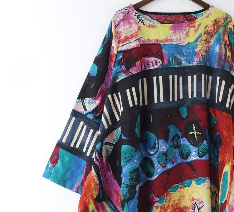 The secret world print linen dresses oversize caftans 2025 fall cotton gown