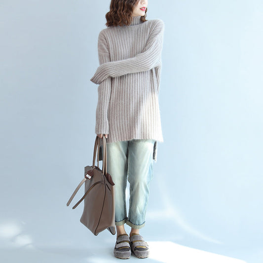 Thick warm woolen high neck sweater loose fit casual long sleeve knitted sweaters