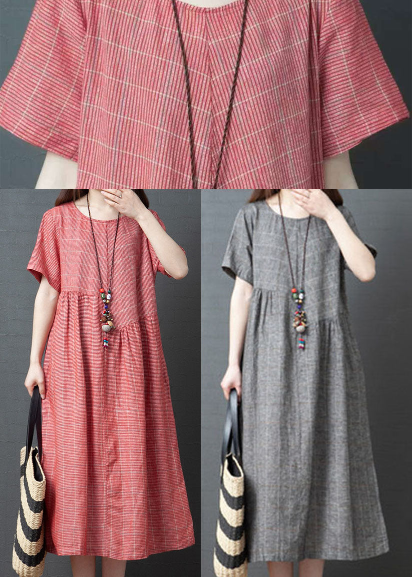 2025 Red O-Neck Cinched Dresses Short Sleeve