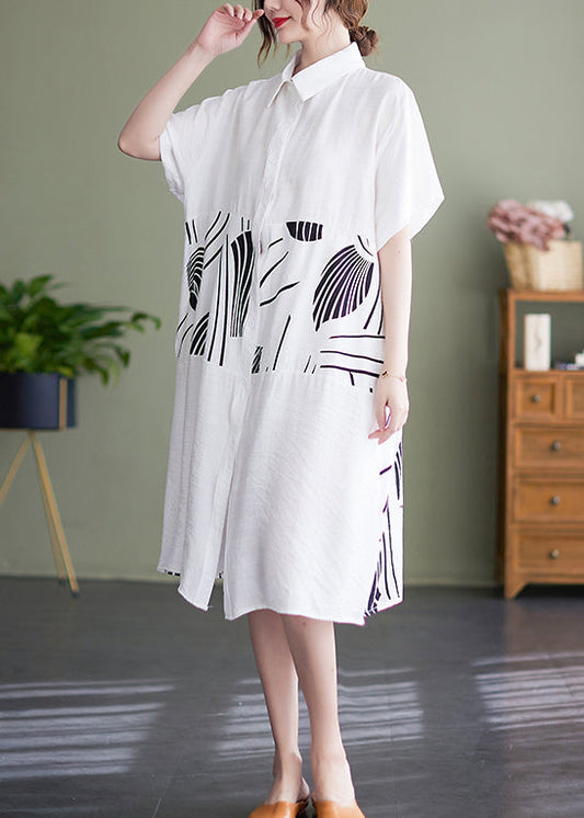 2025 White Peter Pan Collar button Shirt Dress Short Sleeve