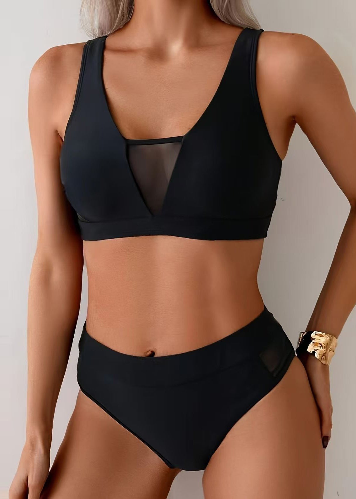 Trendy Black Silm Fit Swimwear Two Piece Set Outfits