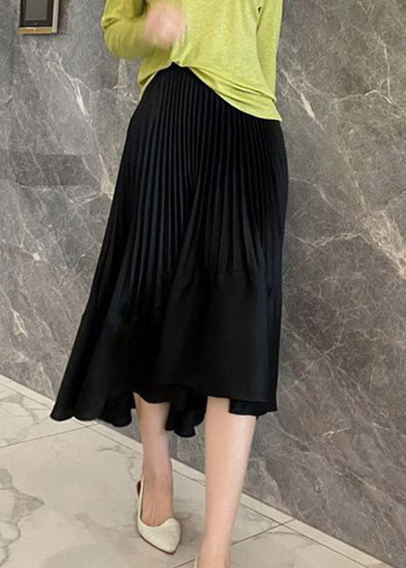 Unique Black Elastic Waist Asymmetrical Maxi Skirt Summer