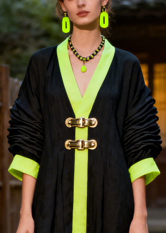 Unique Black Oversized Patchwork Cotton Maxi Dress Summer
