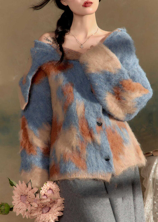 Unique Blue Asymmetrical Cozy Thick Cotton Knit Sweaters Spring