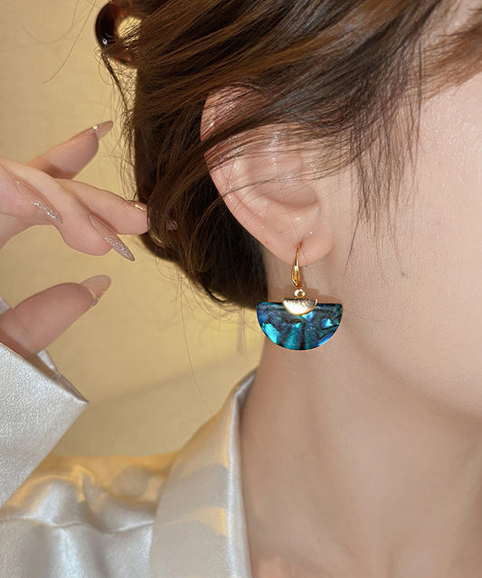 Unique Blue Copper Aalloy Sector Drop Earrings