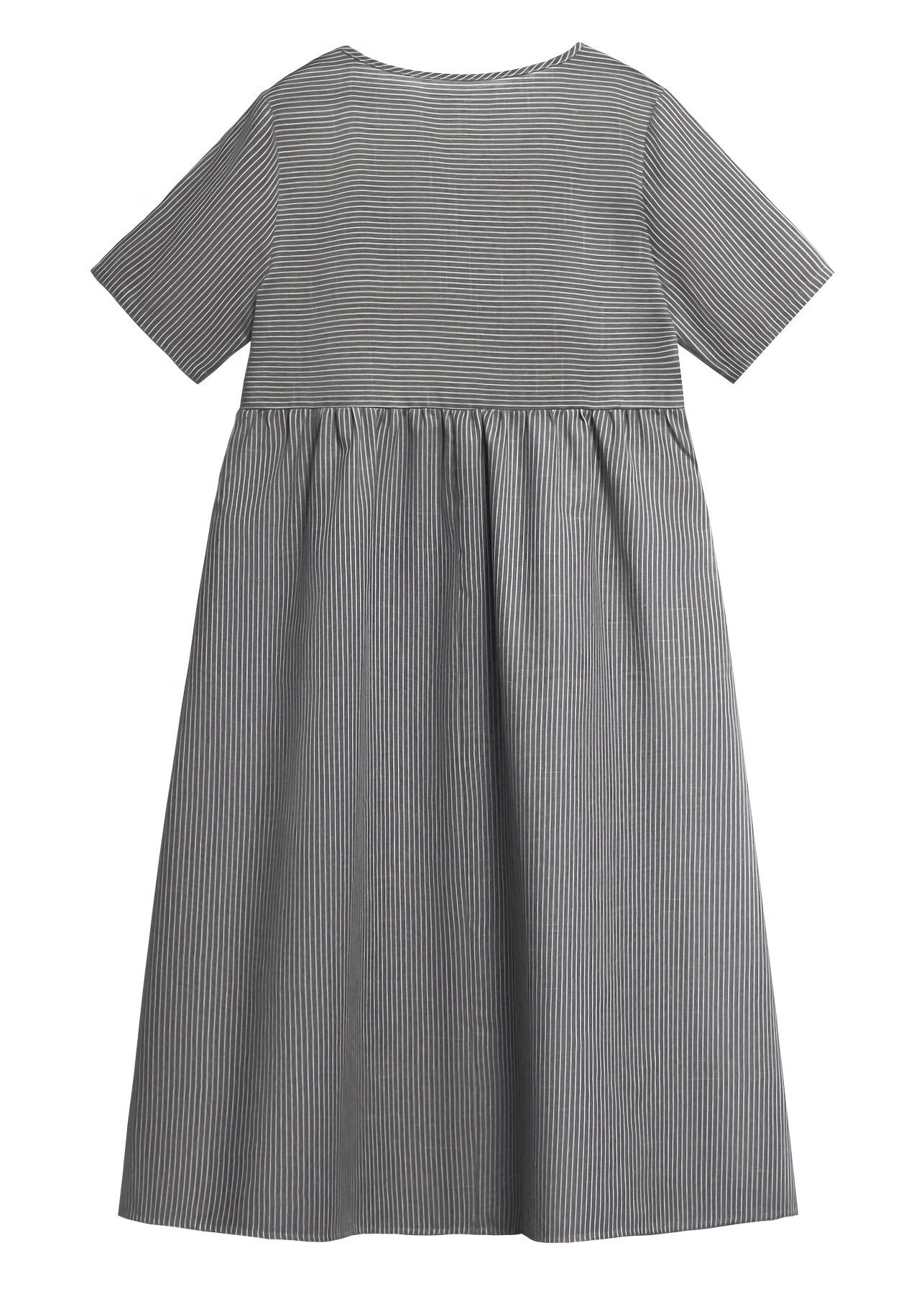 Unique Blue O Neck Striped Pockets Cotton Dress Summer