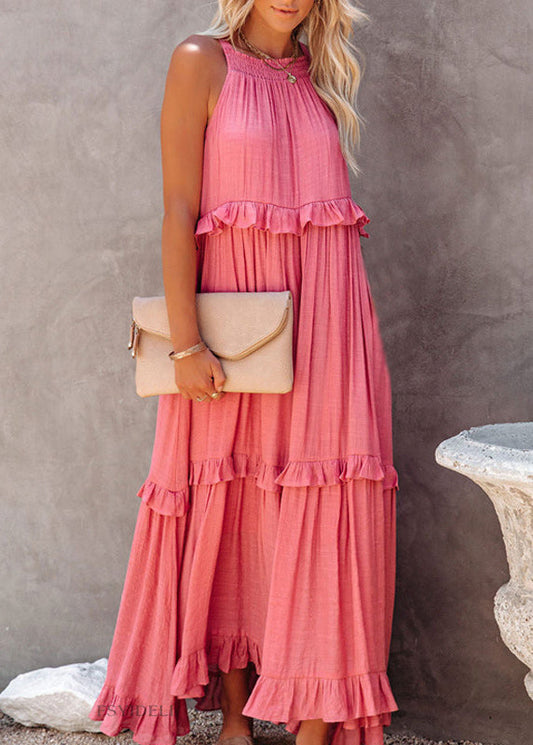 Unique Blue Ruffled Patchwork Holida Long Dress Summer