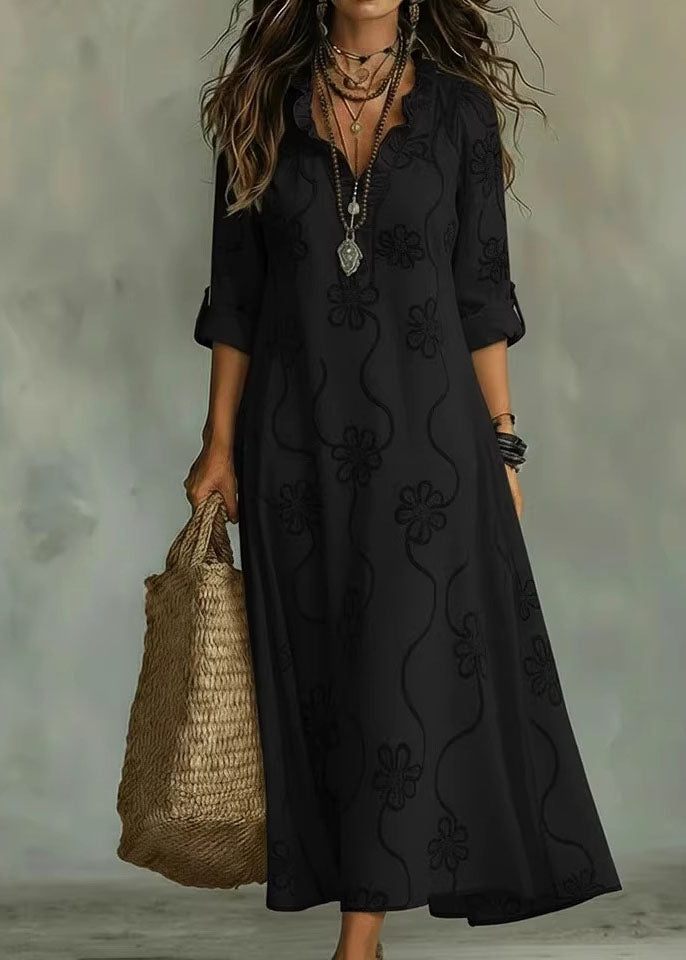 Unique Blue Ruffled Print Cotton Long Dress Summer