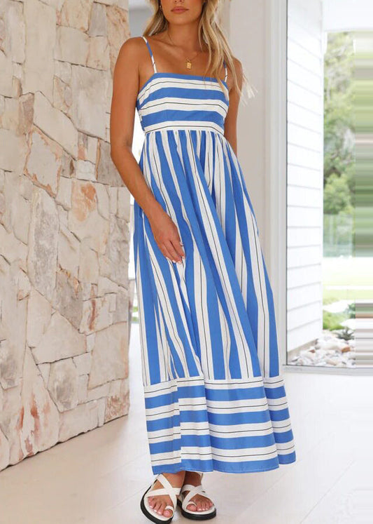 Unique Blue Striped Exra Large Hem Cotton Cami Dresses Summer