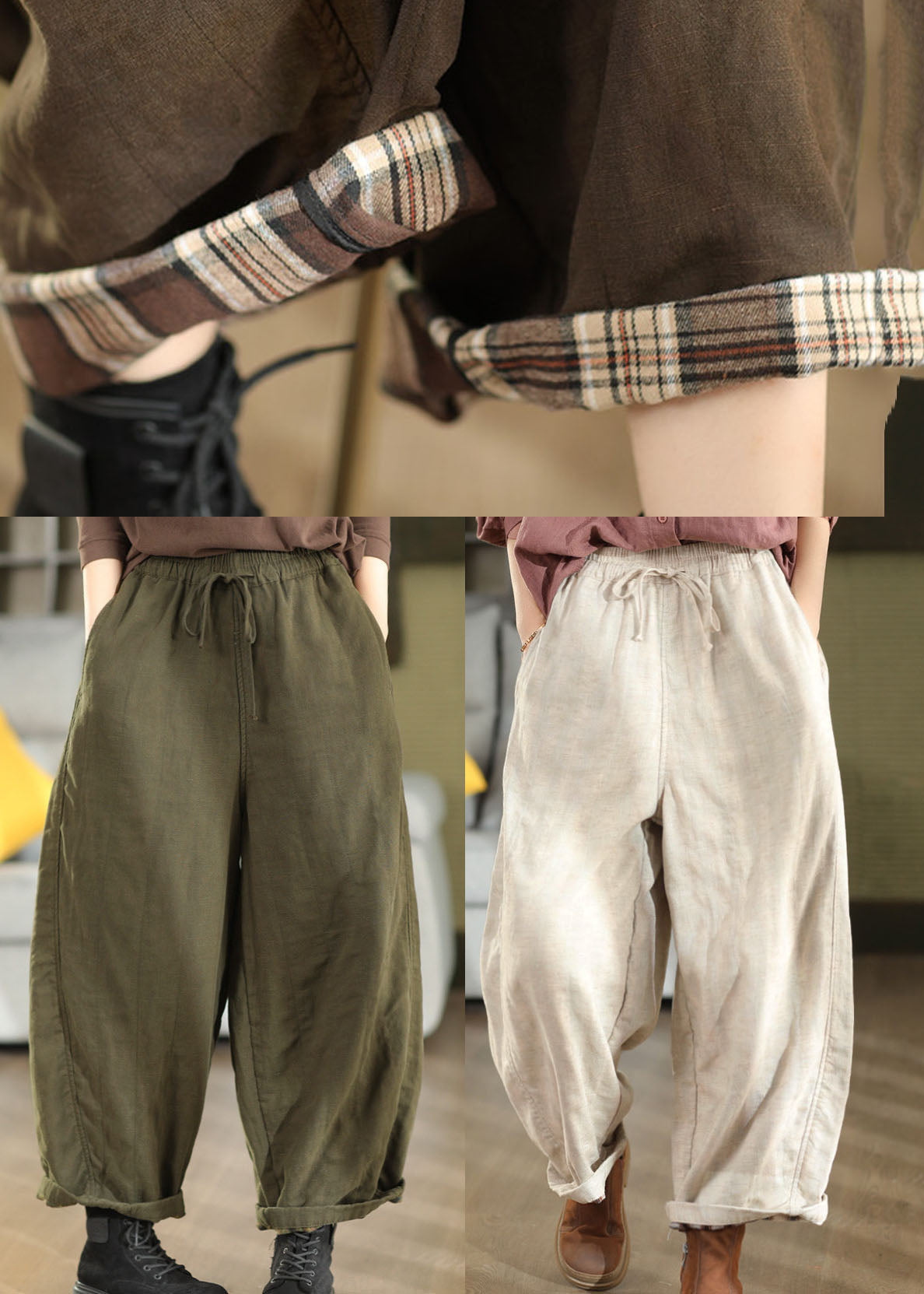 Unique Brown Oversized Linen Harem Pants Fall