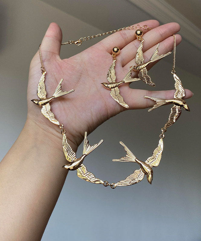 Unique Gold Overgild Little Swallow Necklace