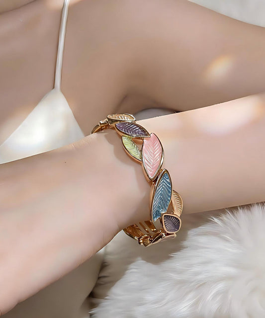 Unique Green Alloy Hollow Out Leaf Bangle
