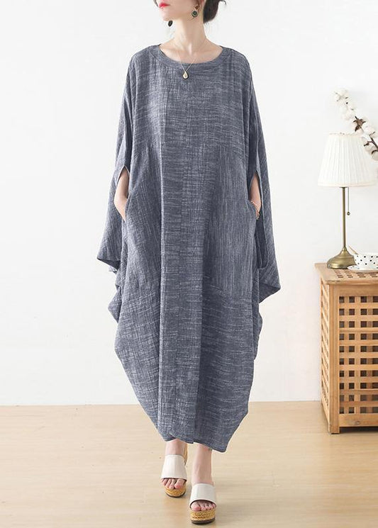 Unique Grey O-Neck Asymmetrical Design Party Summer Cotton Dress - SooLinen