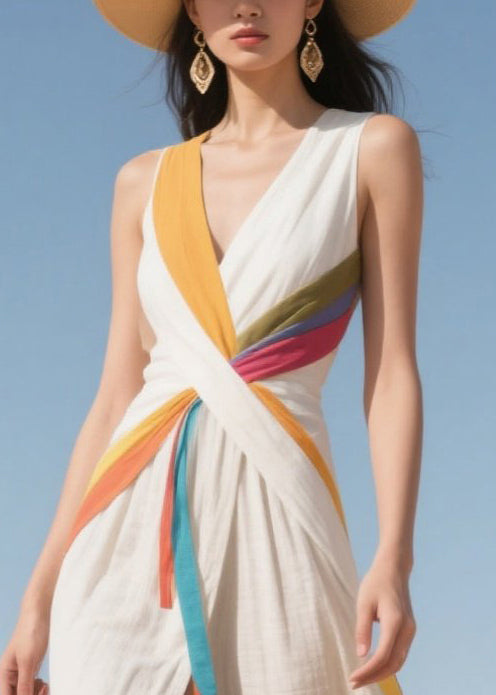Unique Multicolour Ribbon Asymmetrical Tulle Holiday Dress Summer