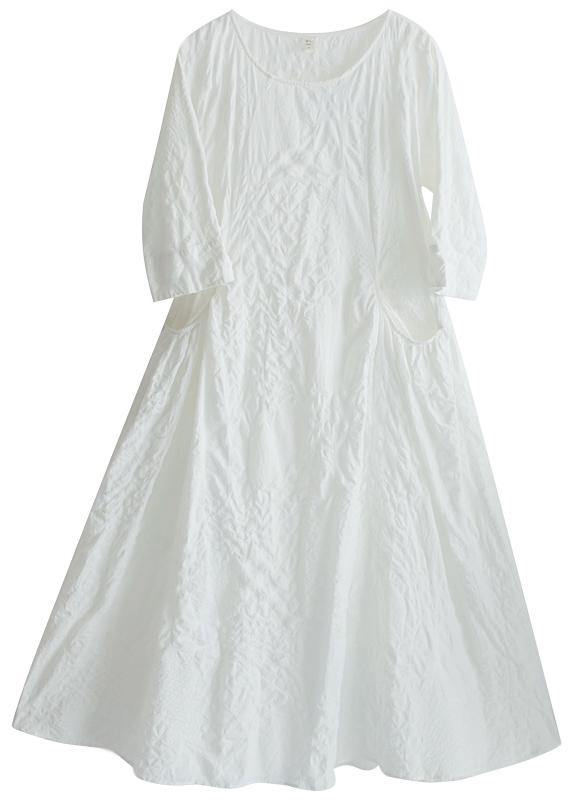 Unique O Neck Cinched Dress White Traveling Dresses - SooLinen