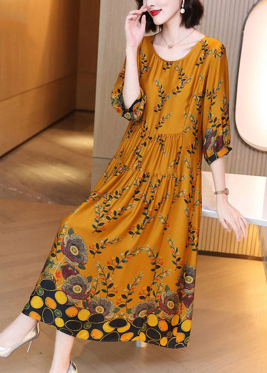 Unique O-Neck Black grey Wrinkled Silk Dresses Long Sleeve