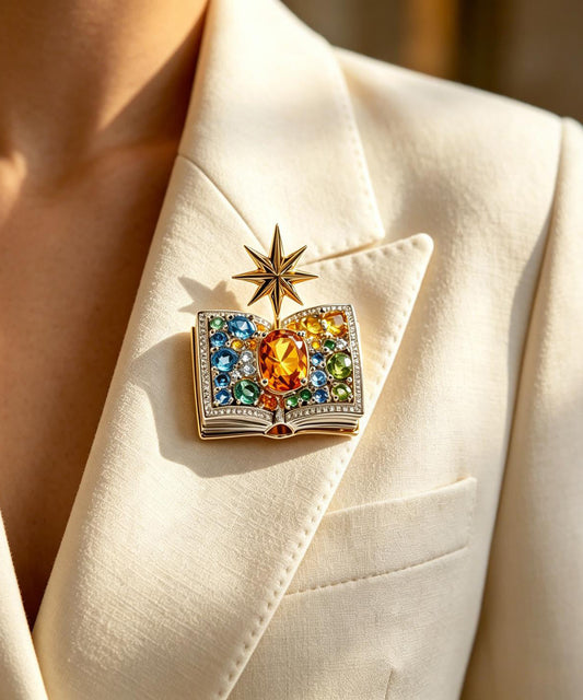 Unique Rainbow Copper Zircon Crystal Magic Book Brooches
