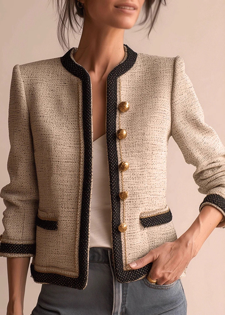 Unique White O Neck Button Patchwork Cotton Jackets Fall