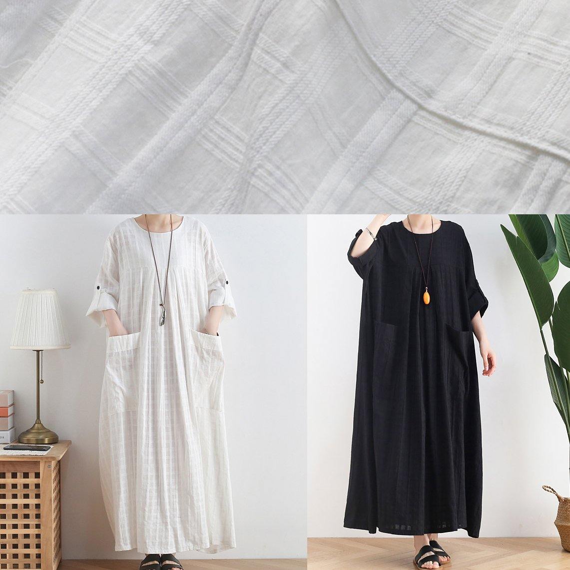 Unique black cotton quilting dresses o neck Batwing Sleeve A Line summer Dress - SooLinen