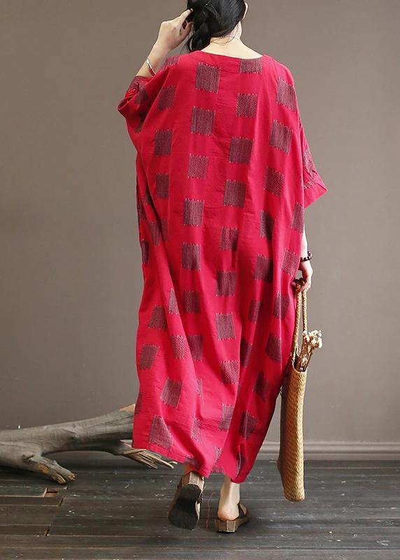 Unique cotton quilting clothes 18th Century Casual Square Batwing Sleeve Loose Dress - SooLinen