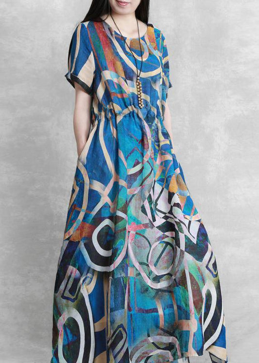 Unique o neck summer quilting clothes Fashion Ideas blue Geometric Art Dress - SooLinen