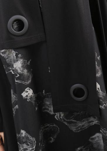 Unique patchwork cotton prints dress Shirts black Dress - SooLinen