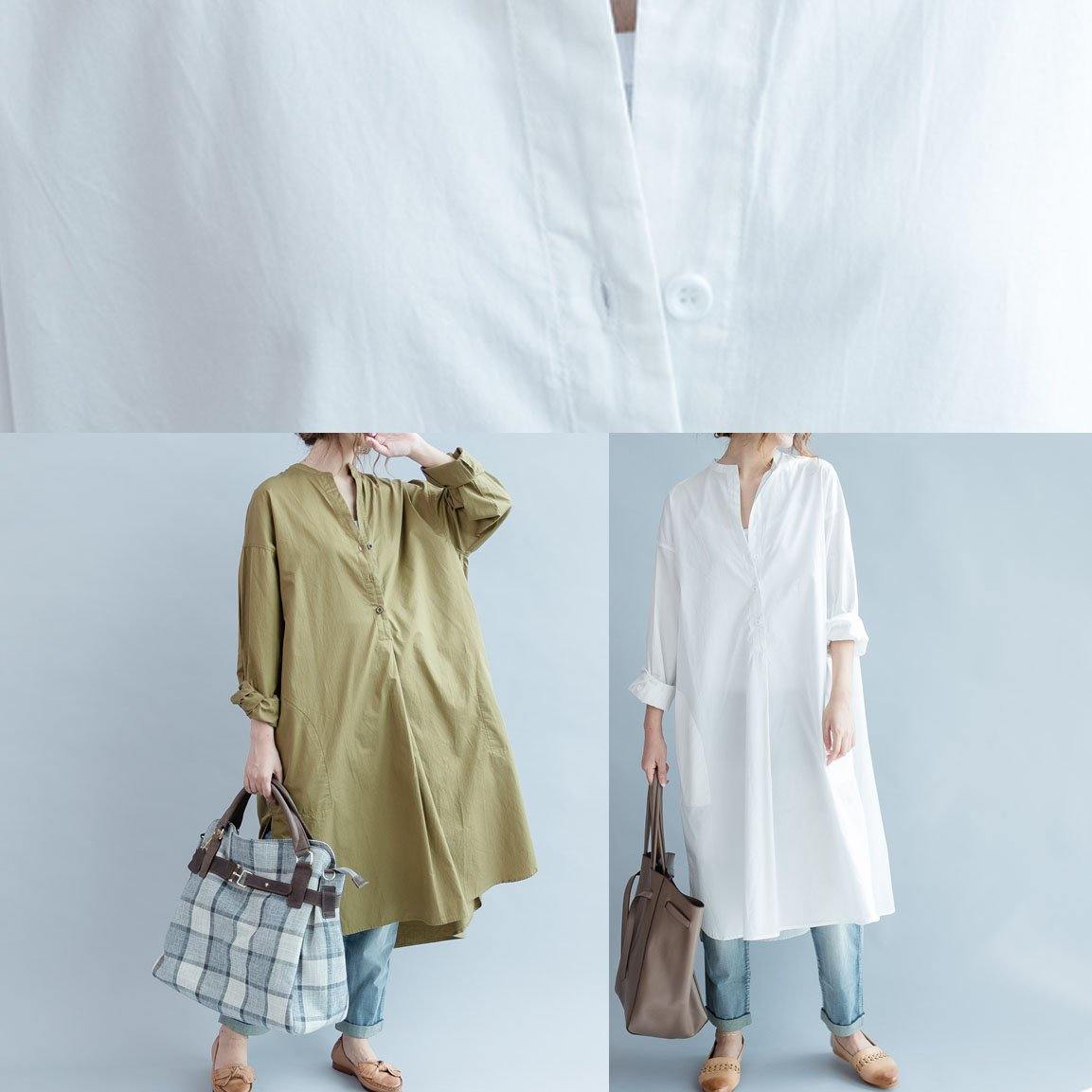 Unique side open cotton tunic pattern white Dresses fall - SooLinen