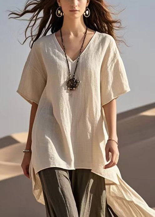 Vintage Asymmetrical Patchwork Cotton Fake Two Piece Dress Summer