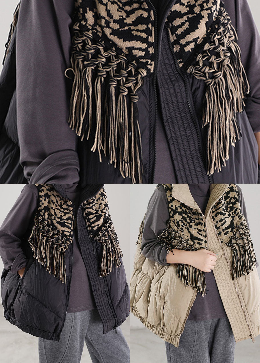 Vintage Beige Tasseled Patchwork Duck Down Winter down vest