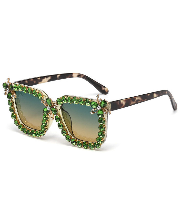 Vintage Blue Resin Zircon Cat's Eye Sunglasses