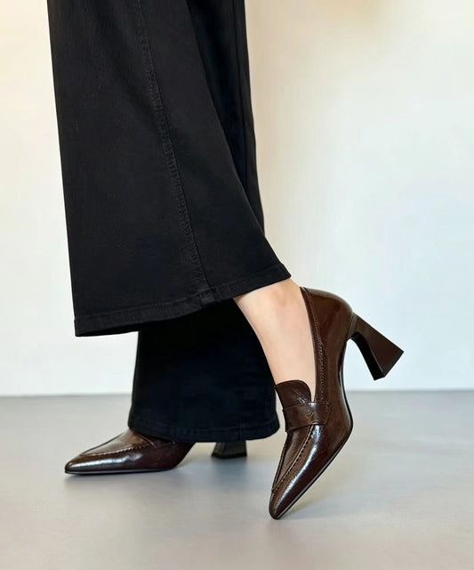Vintage Brown Cowhide Leather Pointed Toe High Heels