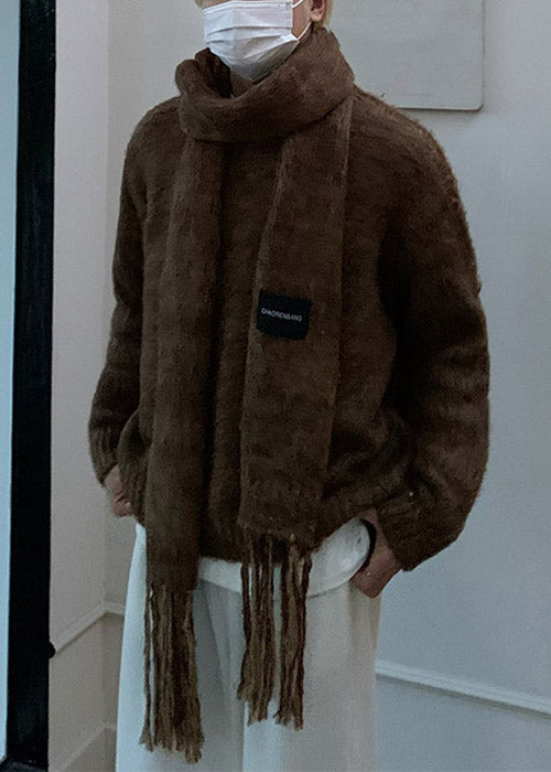 Vintage Coffee Scarf Cozy Thick Cozy Knit Men Sweaters Winter