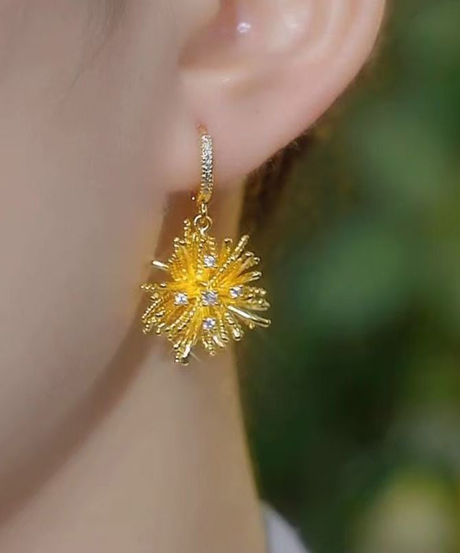 Vintage Gold Copper Alloy Zircon Asymmetrical Fireworks Drop Earrings