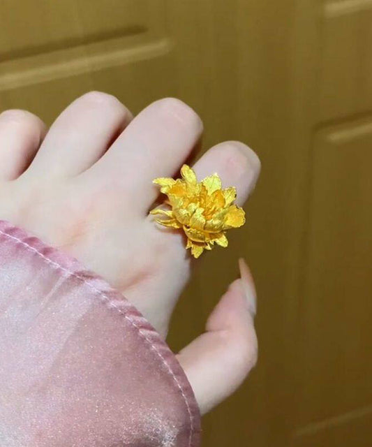 Vintage Gold Sterling Silver Overgild Peony Rings