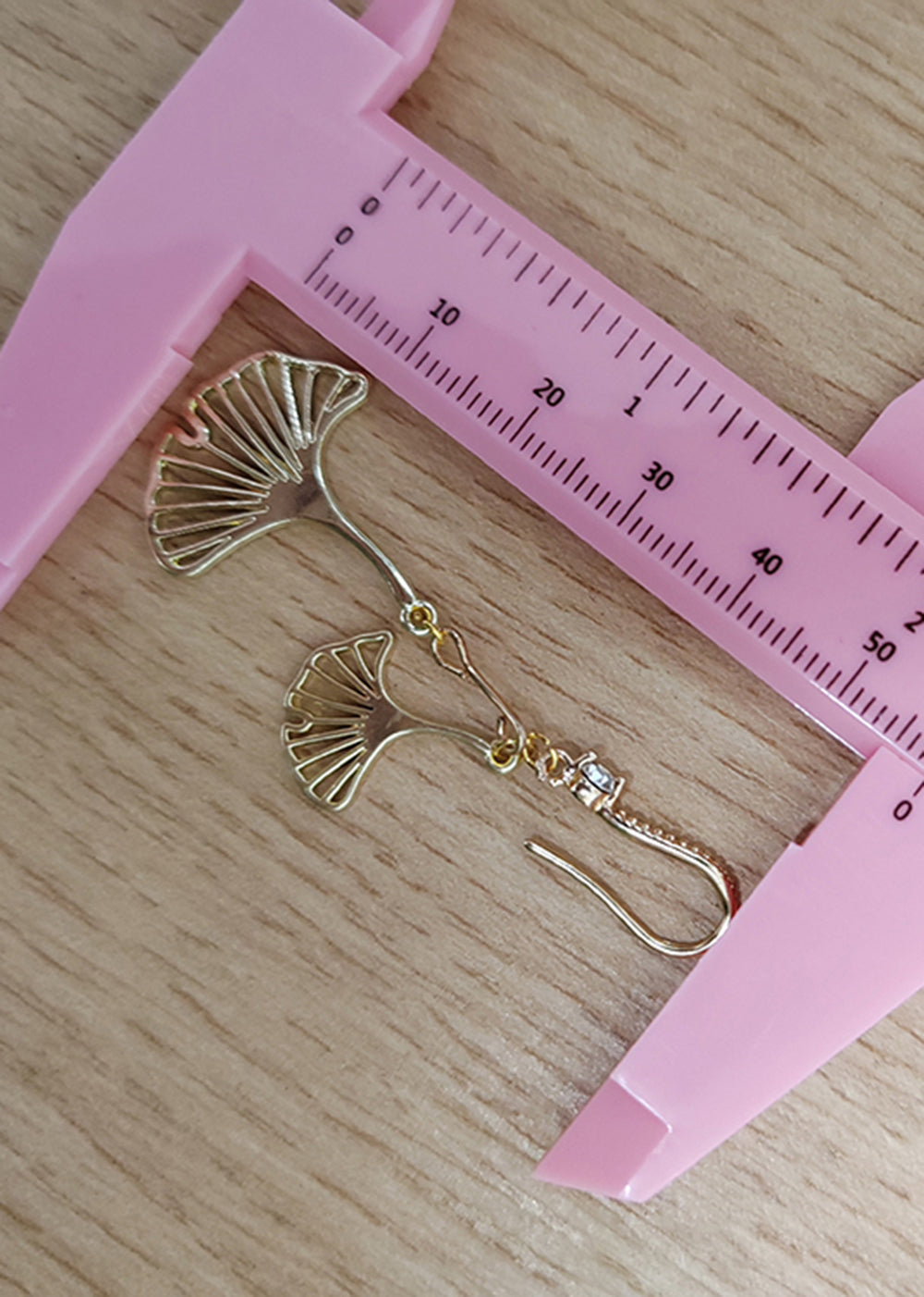 Vintage Golden Ginkgo Leaf Zircon Drop Earrings
