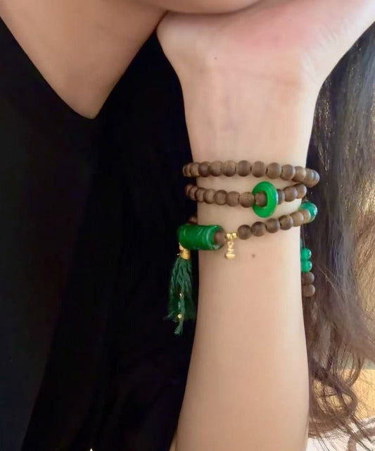 Vintage Green Beading Chalcedony Tassel Bead Necklace