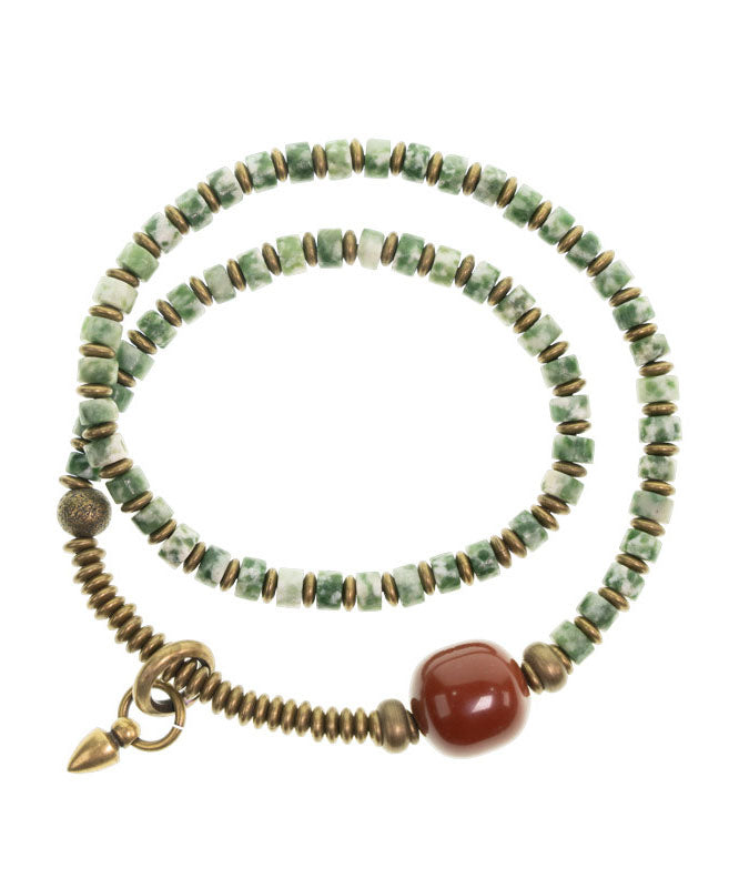 Vintage Green Copper Agate Patchwork Beading Unisex Charm Bracelet
