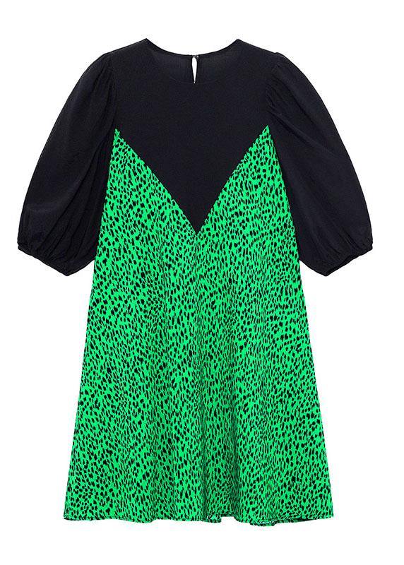 Vintage Green Leopard False Two Pieces Shift Dresses - SooLinen
