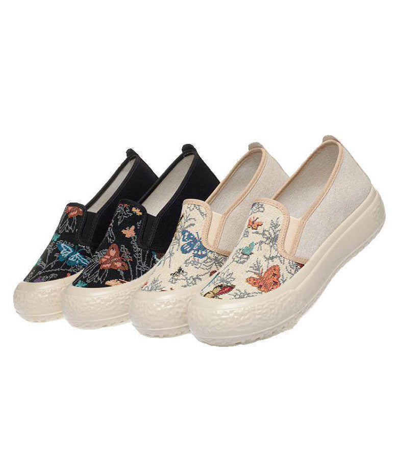 Vintage Jacquard Flat Feet Shoes Beige Cotton Fabric