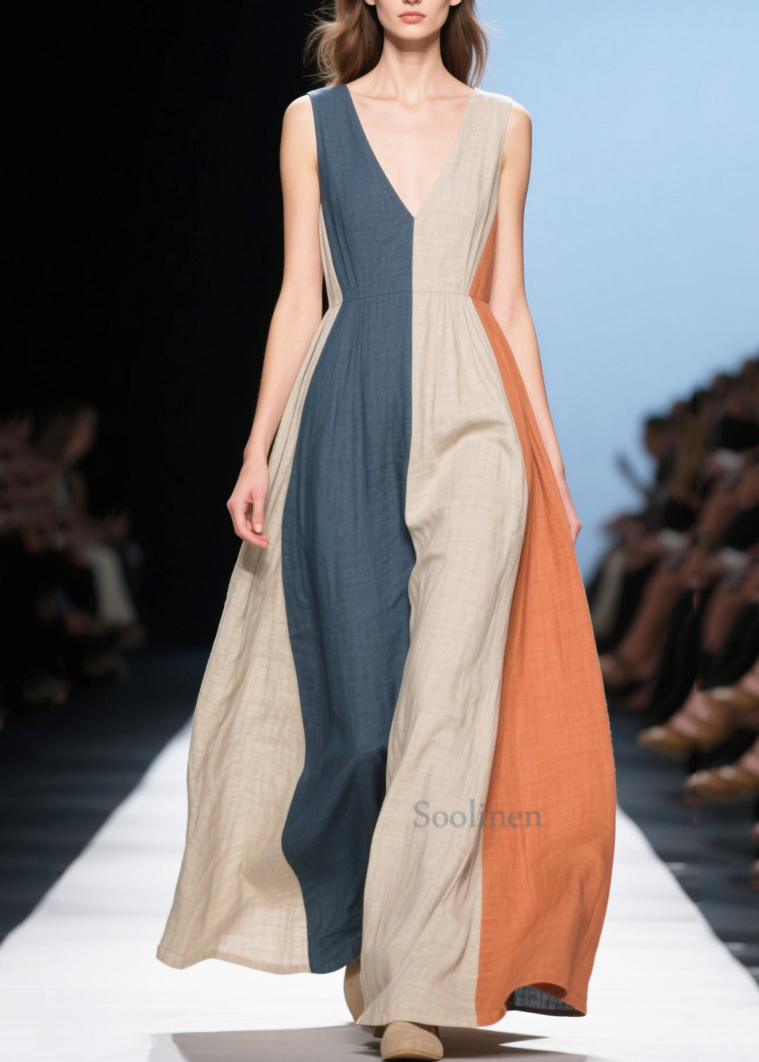 Vintage Multicolour Exra Large Hem Cotton Long Dresses Summer