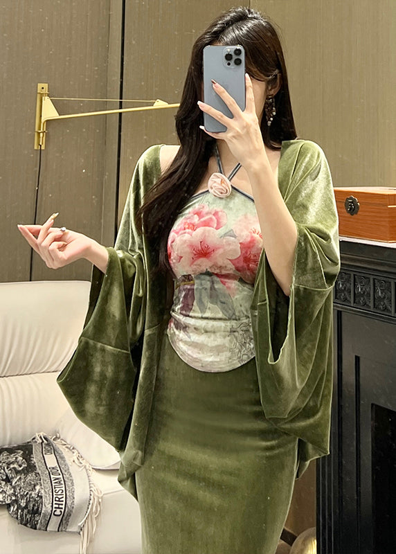 Vintage Oversized Silk Velvet Cardigan Batwing Sleeve