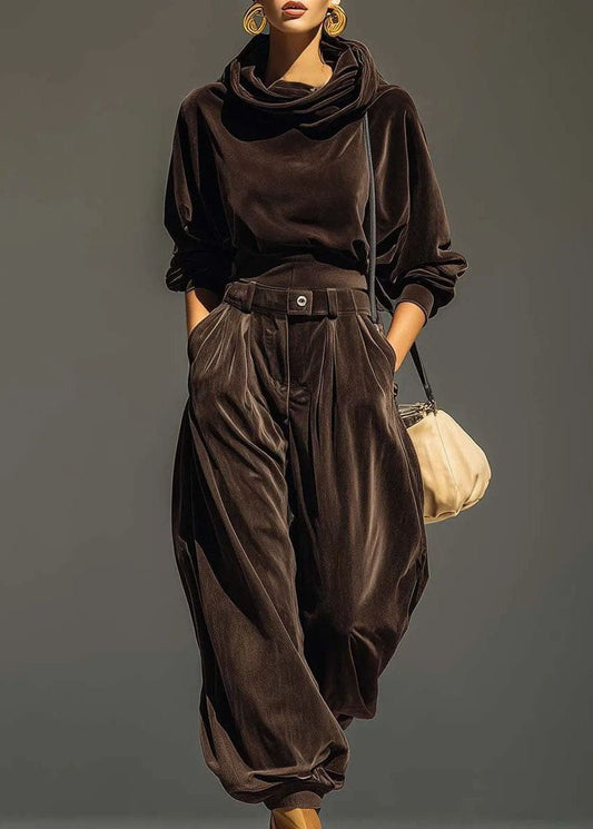 Vintage Purple Hooded Top And Harem Pants Two Pieces Set Fall