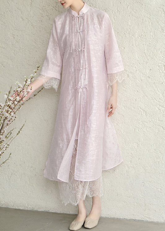 Vintage Purple Tasseled Chinese Button Lace Patchwork Silk Dress Fall